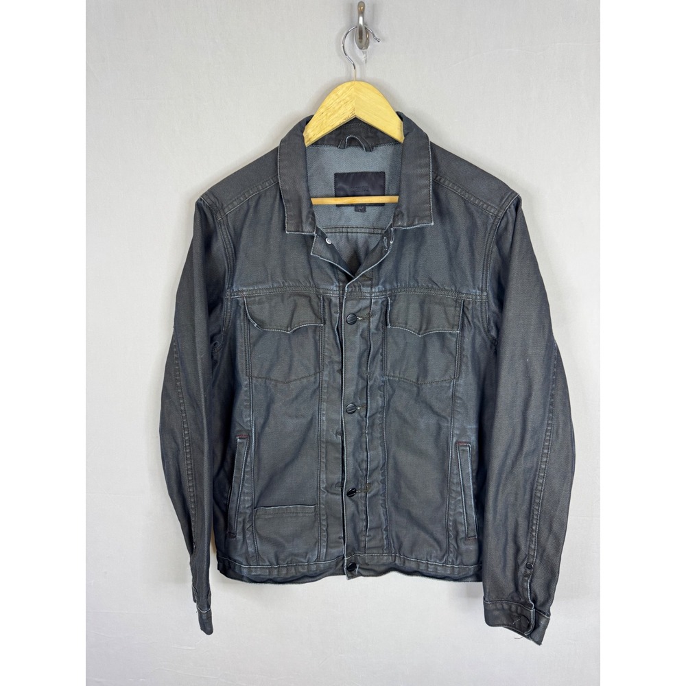 Comune Mens Black Coated Denim Trucker Jacket Large CM-010033 NW Cotton Coat